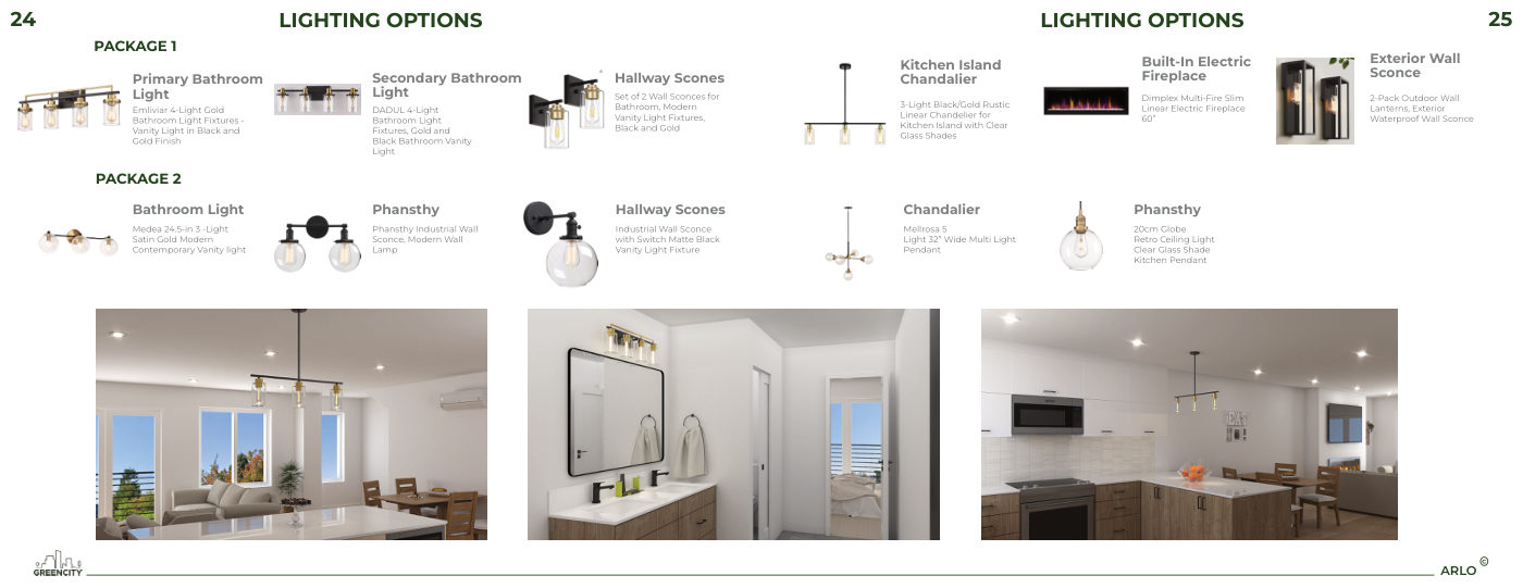Lighting & fixtures options from the Tailor What Matters to You brochure, page 13